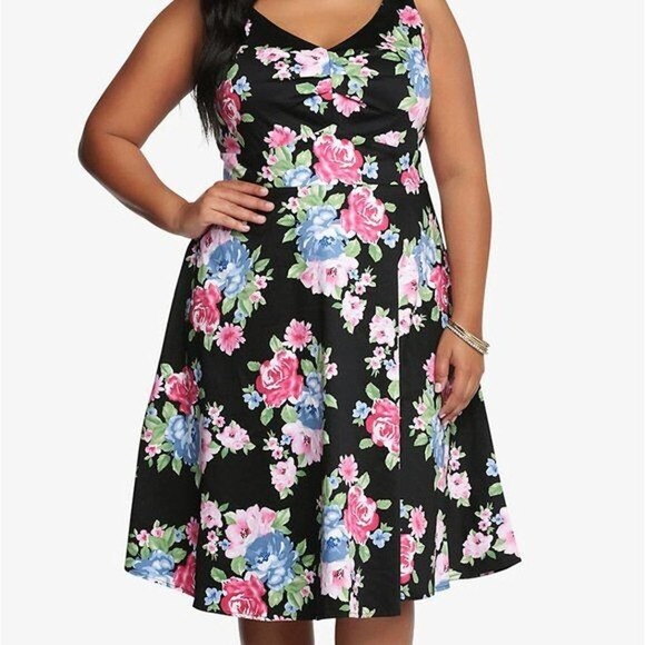 torrid Dresses & Skirts - Torrid Floral Fit & Flare Swing Dress Black Multi Color Plus Size 18 HW7698
